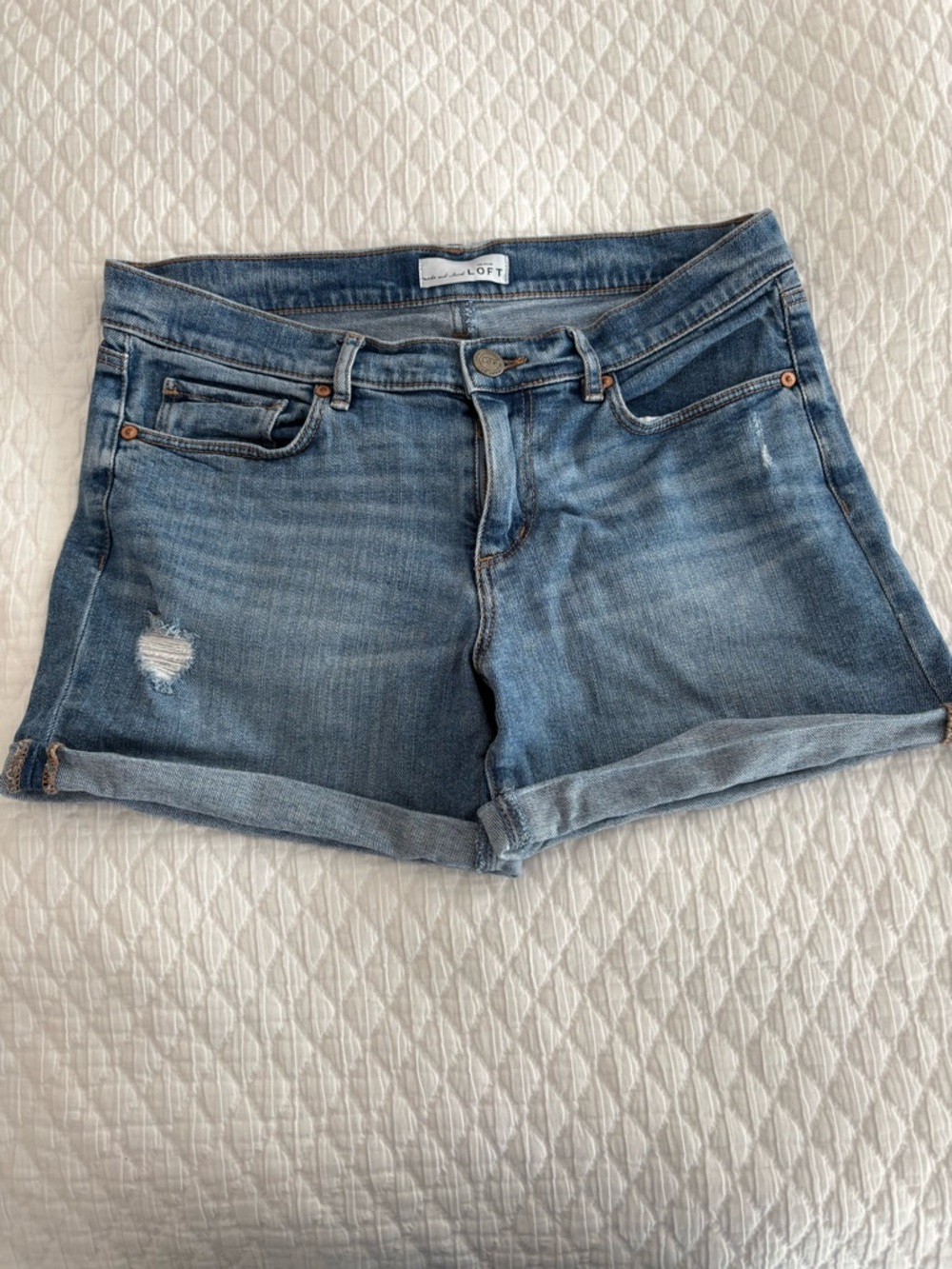 LOFT Medium Blue Rolled-Hem Denim Shorts